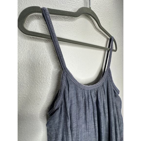 Vetiver Blue Gray Denim Round Braided Neckline & Strap Ruffle Dress 4 - Picture 5 of 12